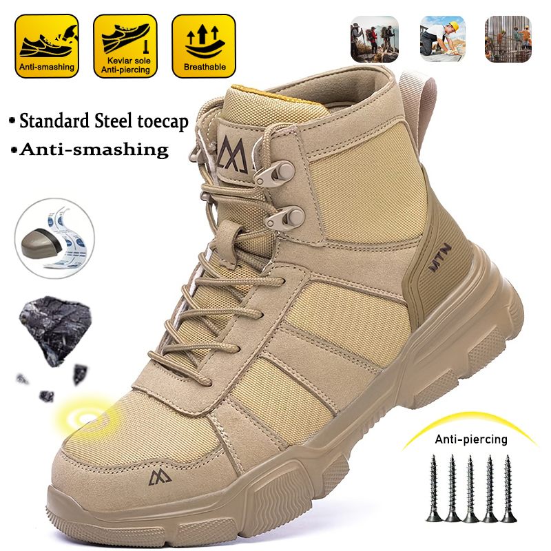Crossfit Male - Herren Anti-Schlag- und Durchstichschutz-Bergarbeitsstiefel mit Stahlkappe,